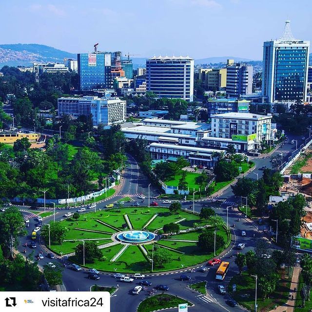 Kigali city boulevard with palm trees