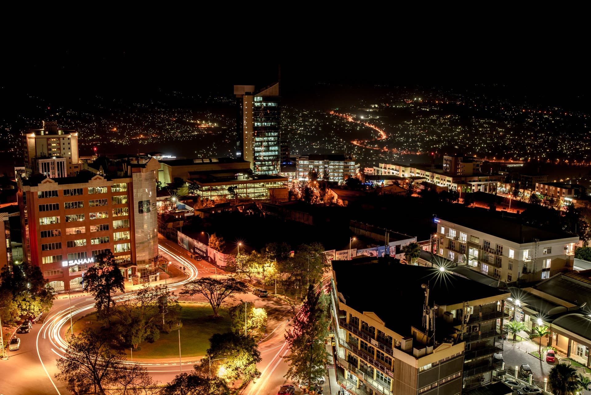 Kigali city lights at night, seen from above